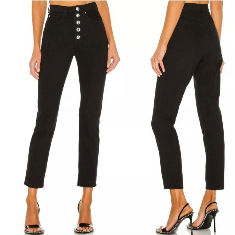 WeWoreWhat Crossover Straight Leg Jeans Jet Black Cotton WWDB32-02 25